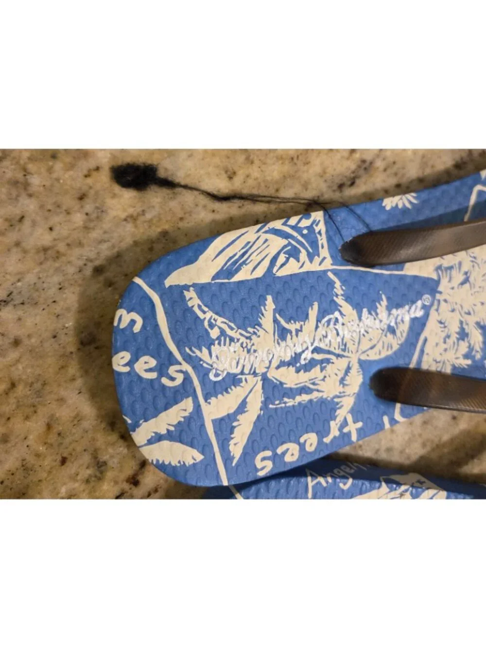 New! Tommy Bahama Womens Sz 7 Blue Flip Flops Silver Shell Waikiki Hawaii Mahalo